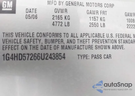 2006 Buick Lucerne Cxl из США, поврежденный, VIN 1G4HD57266U243854